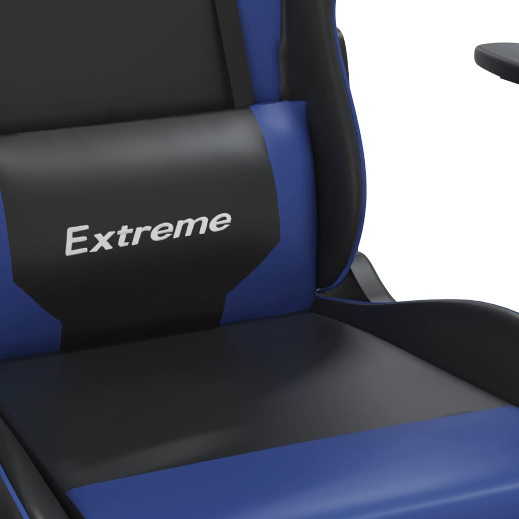 Massage Gaming Chair with Footrest Black&Blue Faux Leather