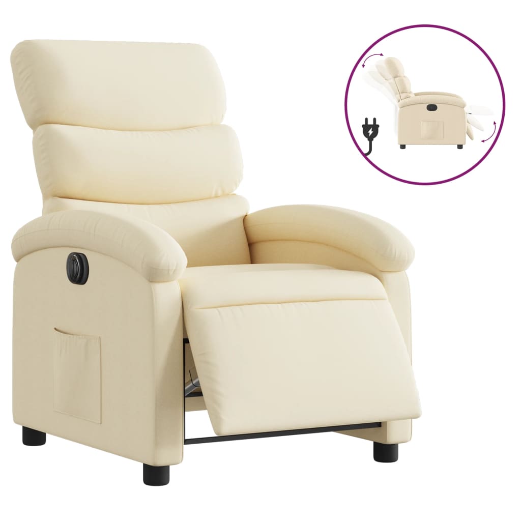 Electric Recliner Chair Cream Fabric