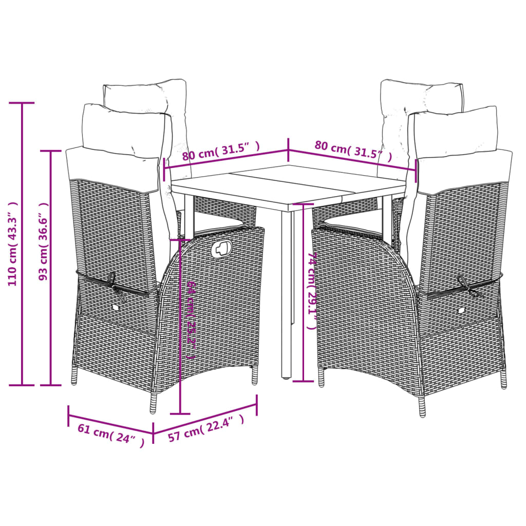 3 Piece Patio Dining Set with Cushions Gray Poly Rattan