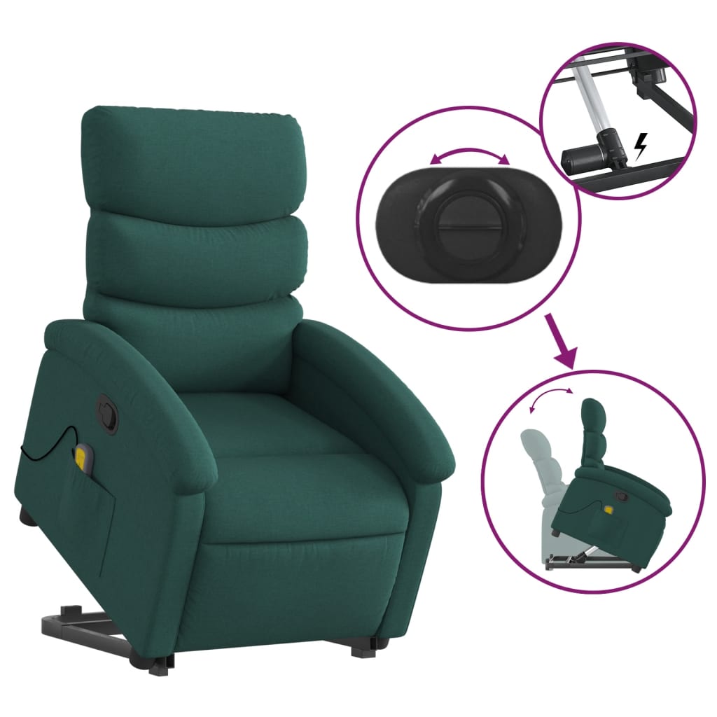 Stand up Massage Recliner Chair Dark Green Fabric