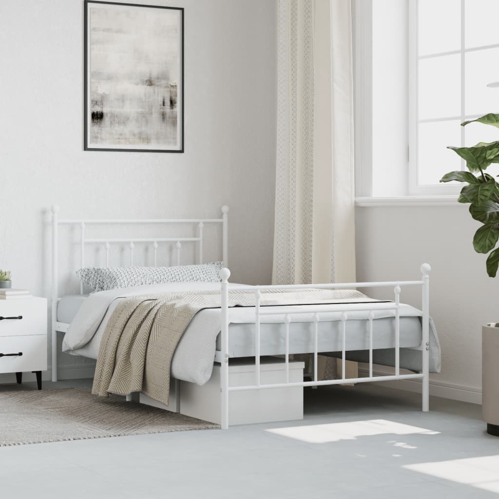 Metal Bed Frame without Mattress with Footboard White 39.4"x78.7"