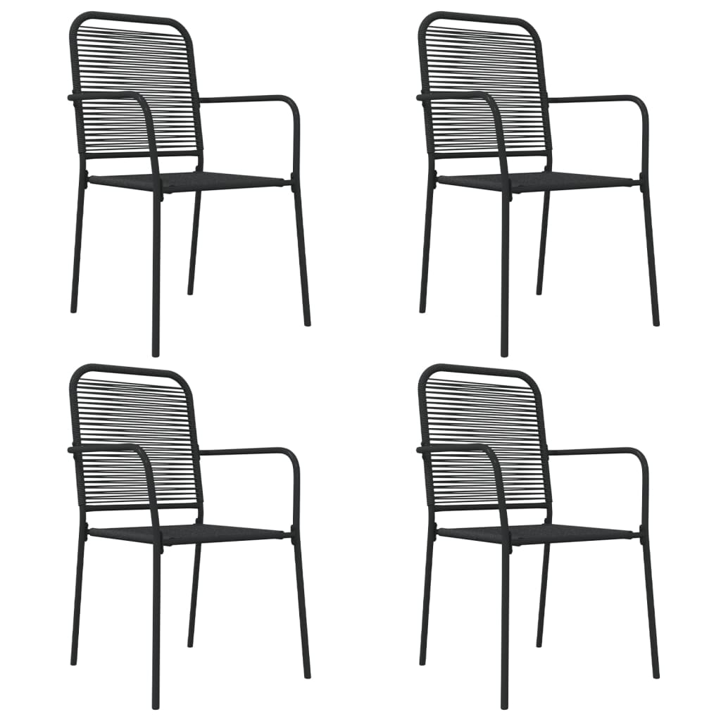 5 Piece Patio Dining Set Black Cotton Rope and Steel