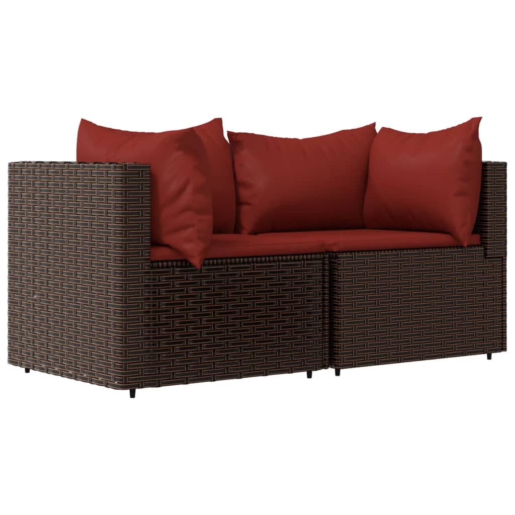 Patio Corner Sofas with Cushions 2 pcs Brown Poly Rattan