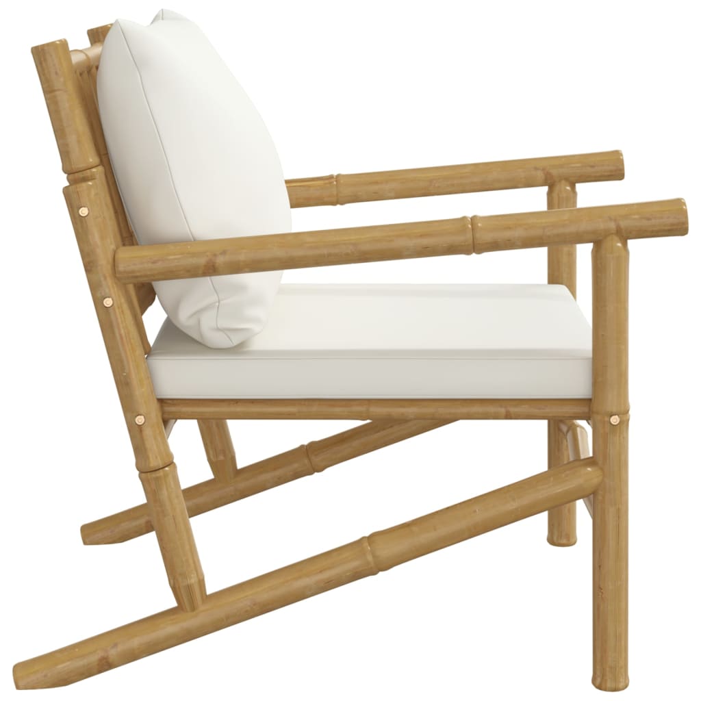 Patio Chairs 2 pcs with Cream White Cushions Bamboo