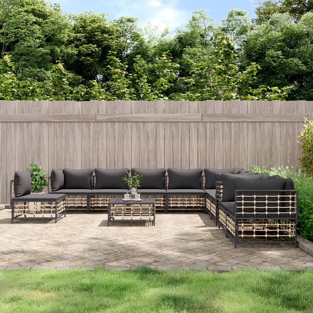 11 Piece Patio Lounge Set with Cushions Anthracite Poly Rattan