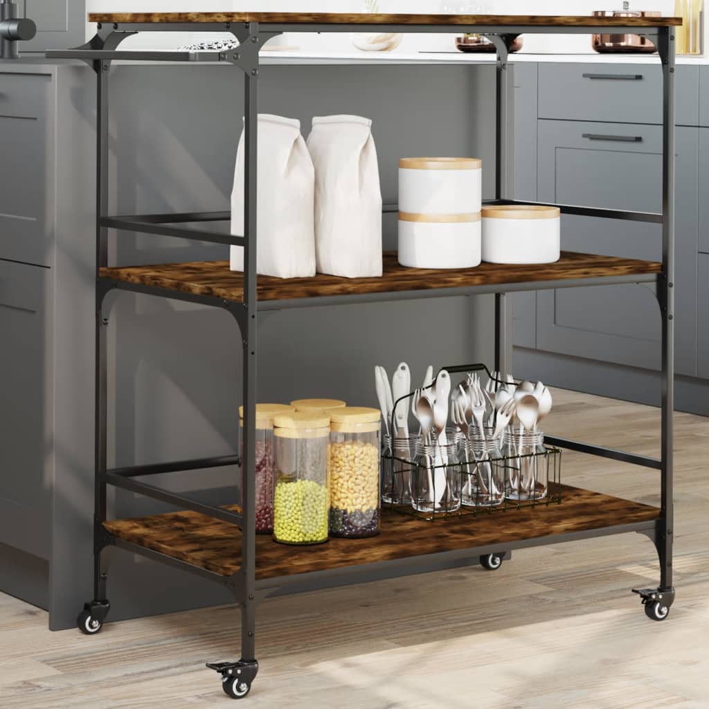 Kitchen Trolley Smoked Oak 39.6"x19.7"x41.3" Engineered Wood