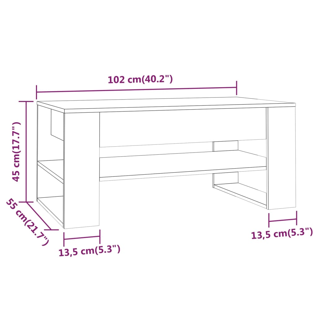 Coffee Table Brown Oak 40.2"x21.7"x17.7" Engineered Wood