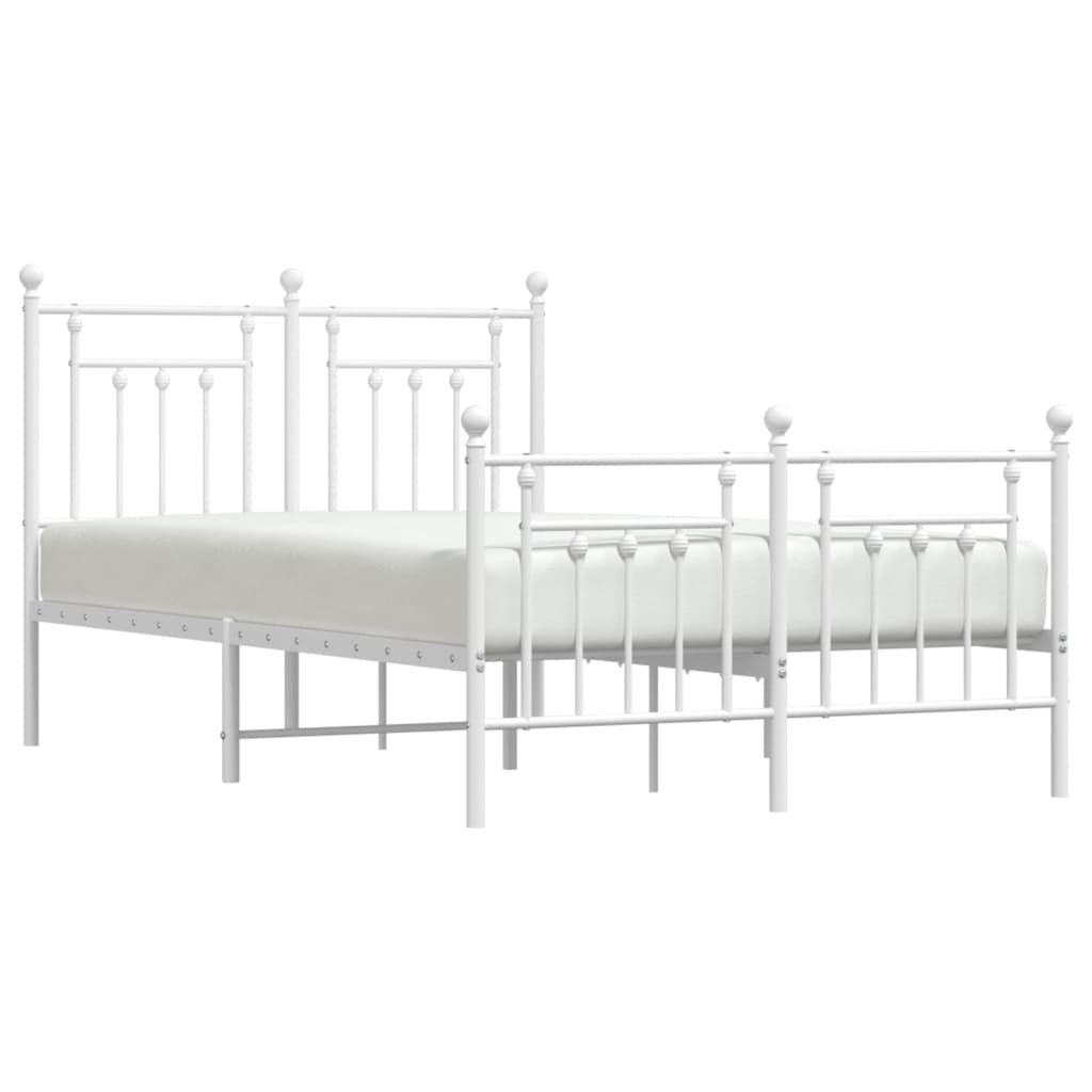 Metal Bed Frame without Mattress with Footboard White 53.1"x74.8"