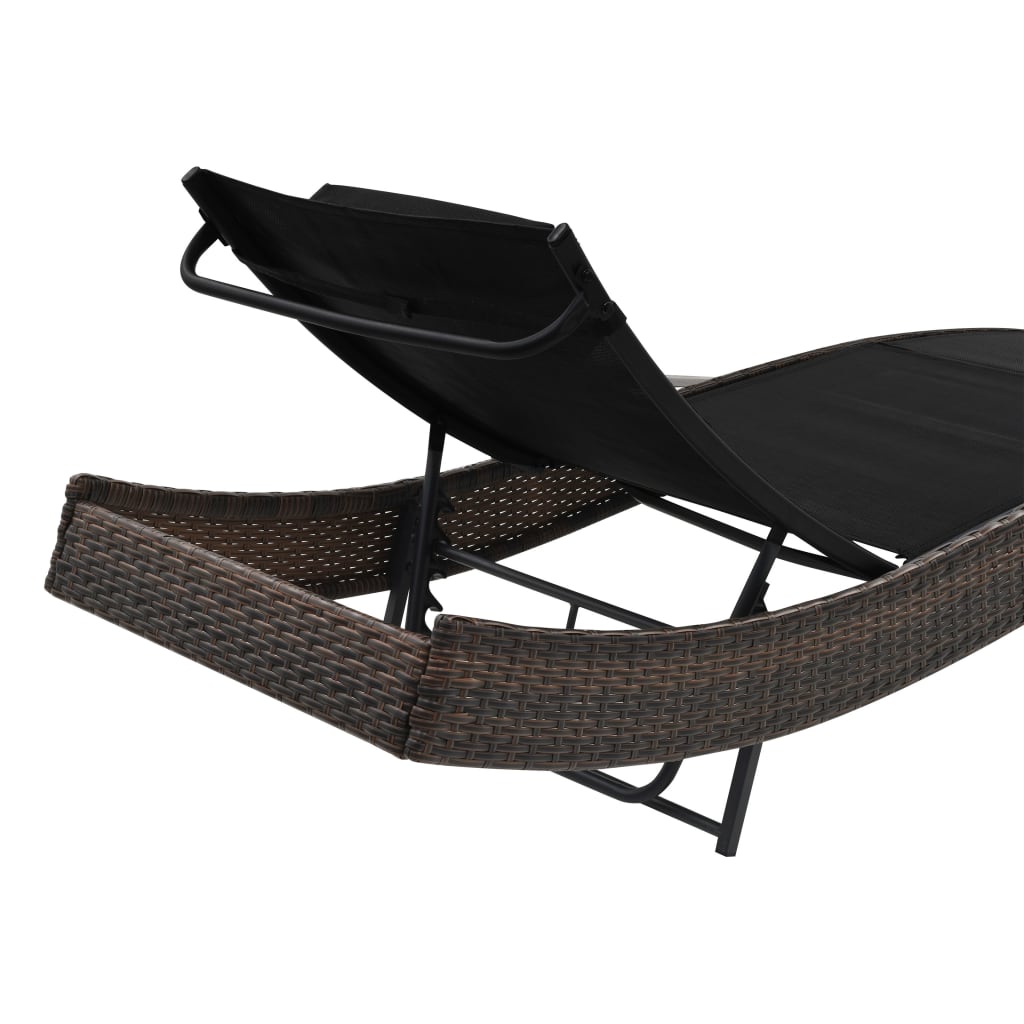 Sun Loungers 2 pcs with Table Poly Rattan and Textilene Brown