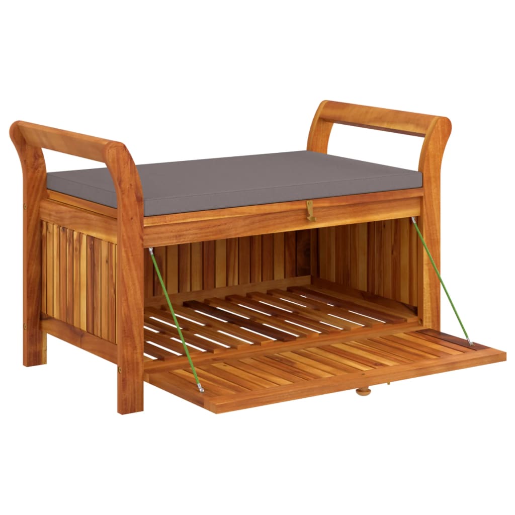 Patio Storage Bench with Cushion 35.8" Solid Wood Acacia