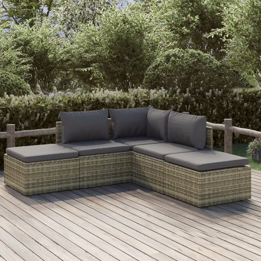 5 Piece Patio Lounge Set with Cushions Gray Poly Rattan