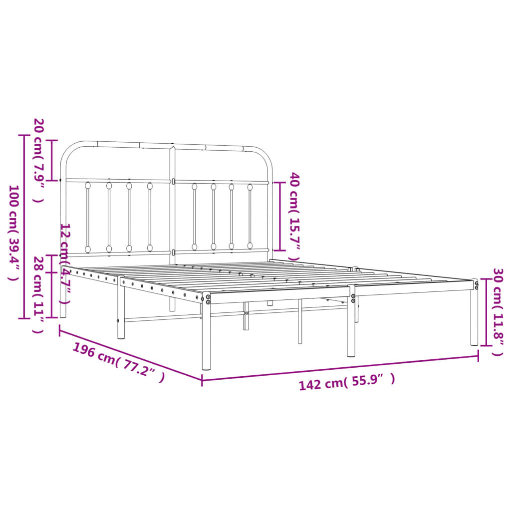 Metal Bed Frame without Mattress with Headboard Black 53.1"x74.8"