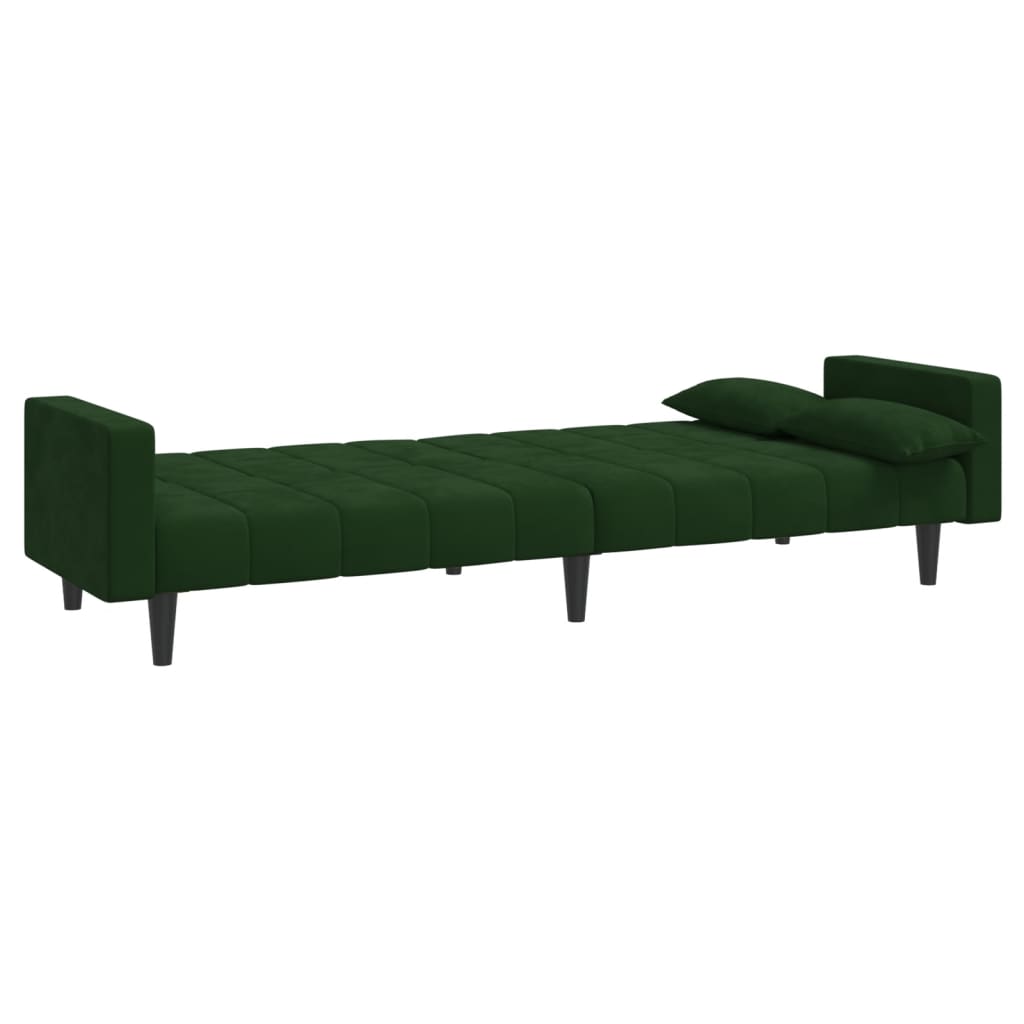 2-Seater Sofa Bed with Two Pillows Dark Green Velvet