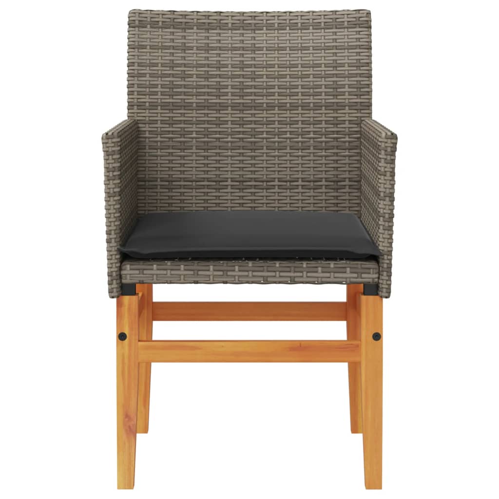 Patio Chairs with Cushions 2 pcs Gray Poly Rattan&Solid Wood