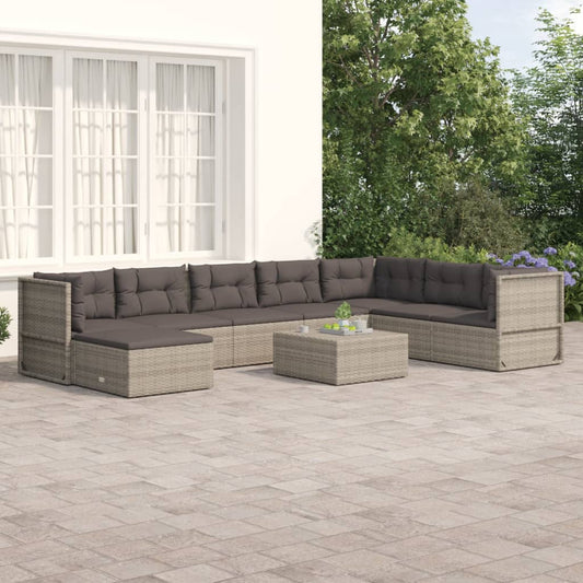 8 Piece Patio Lounge Set with Cushions Gray Poly Rattan