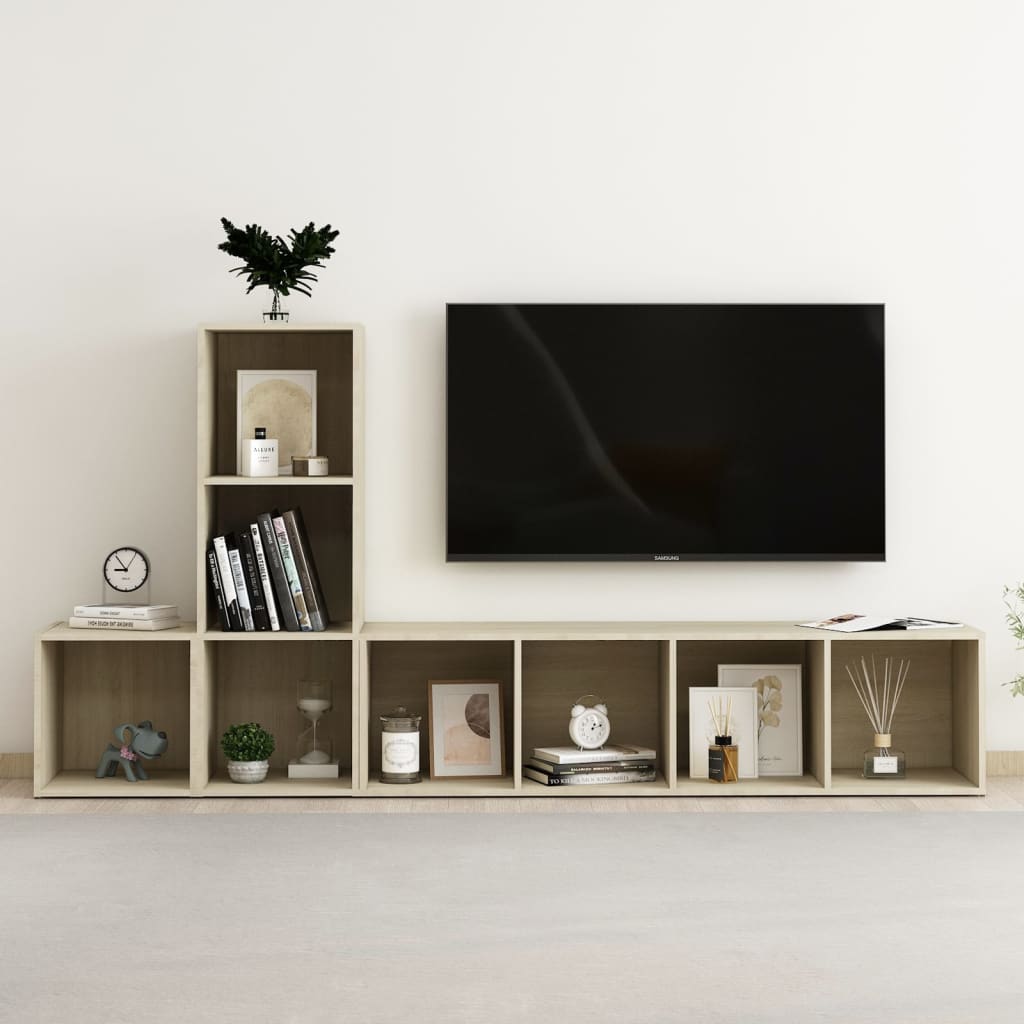 3 Piece TV Stand Set Sonoma Oak Engineered Wood