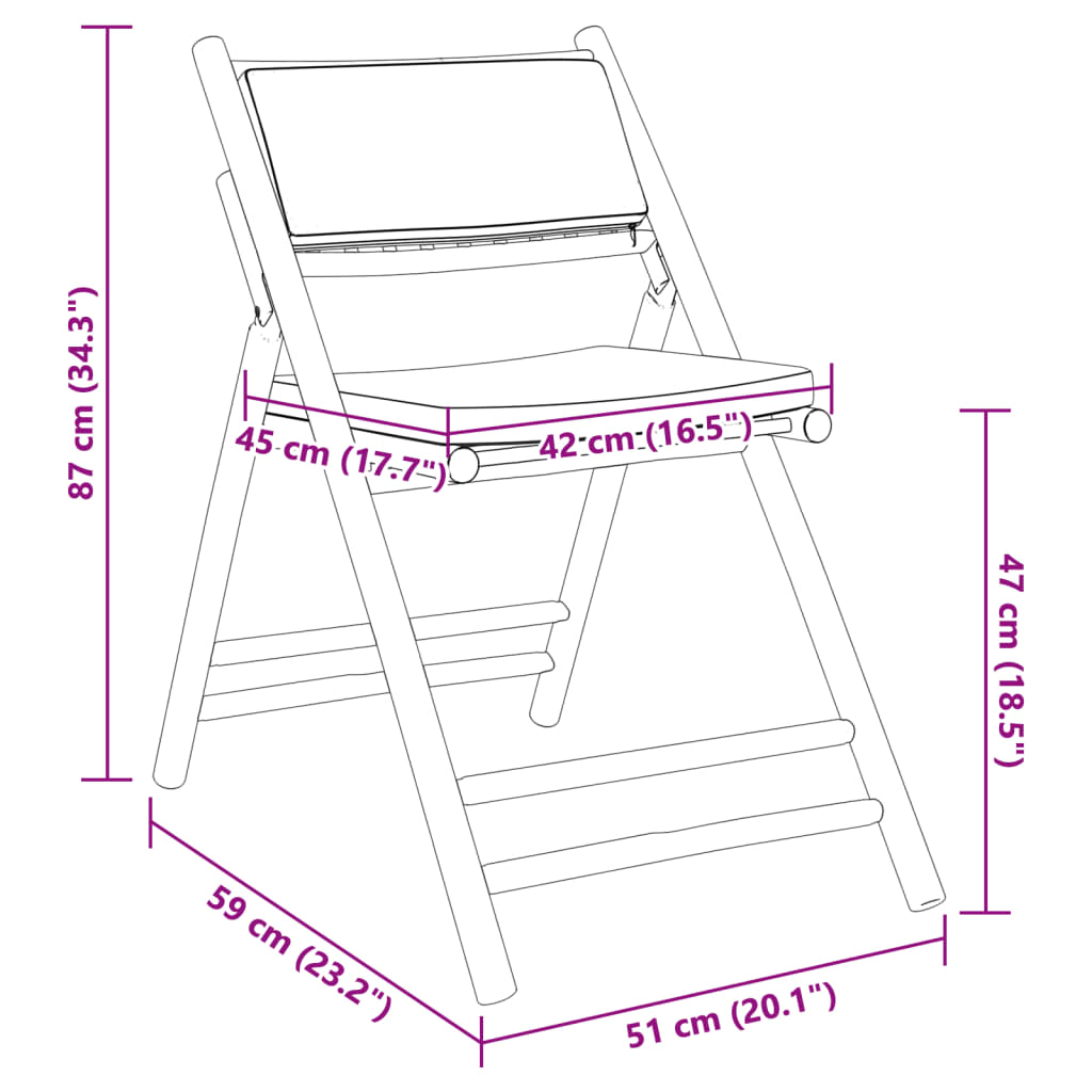 4 Piece Folding Bistro Chairs with Cream White Cushions Bamboo