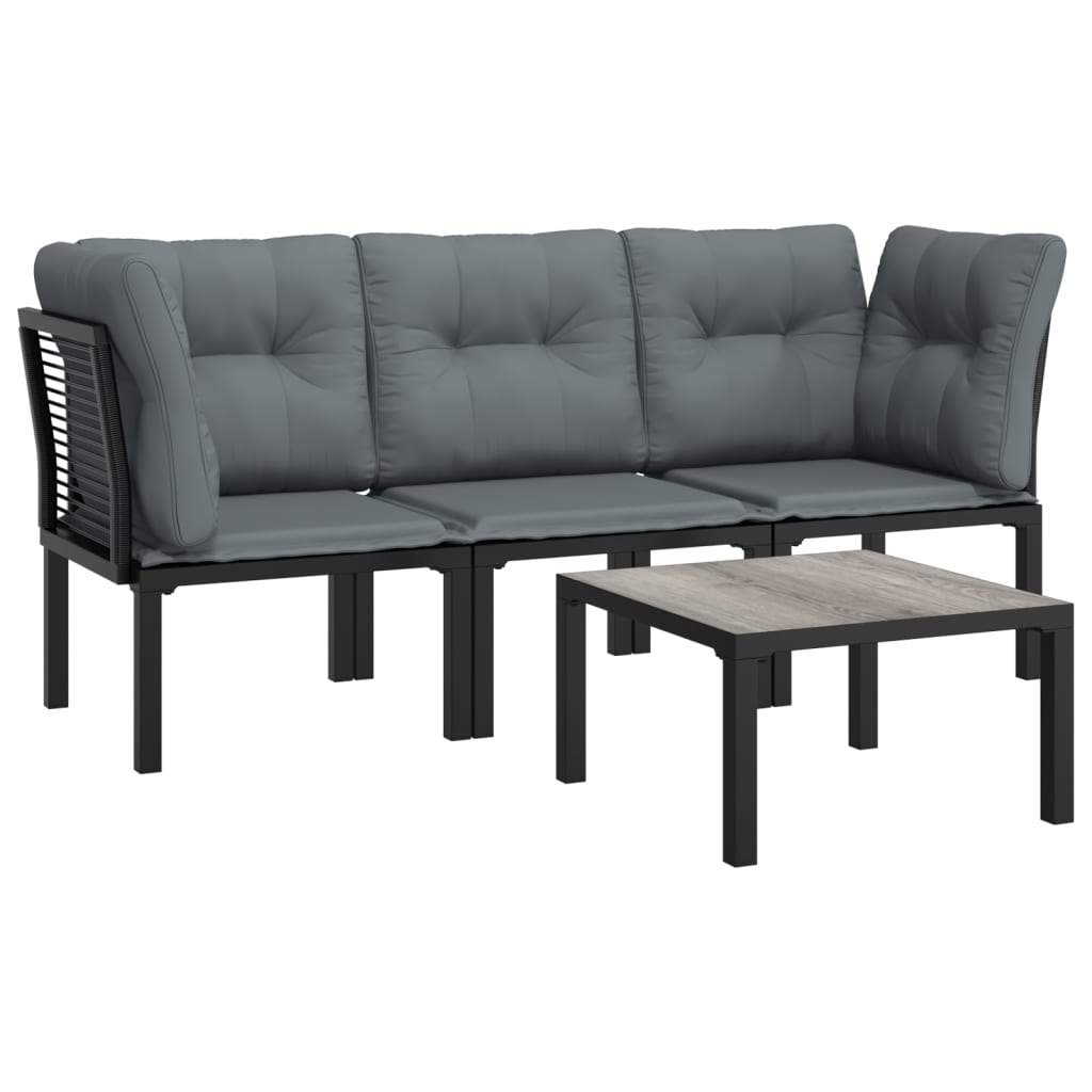 4 Piece Patio Lounge Set Black and Gray Poly Rattan