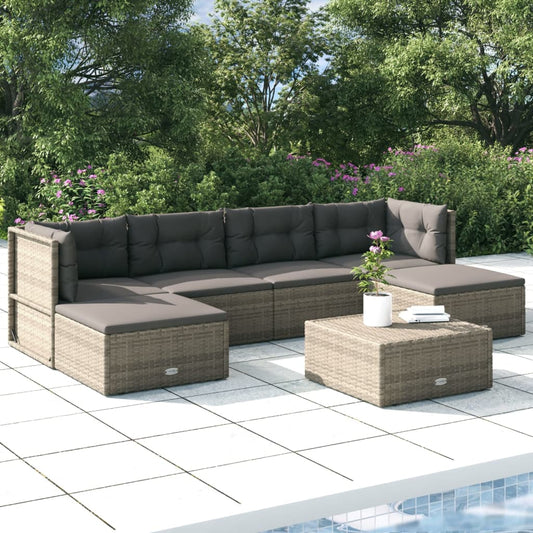 6 Piece Patio Lounge Set with Cushions Gray Poly Rattan