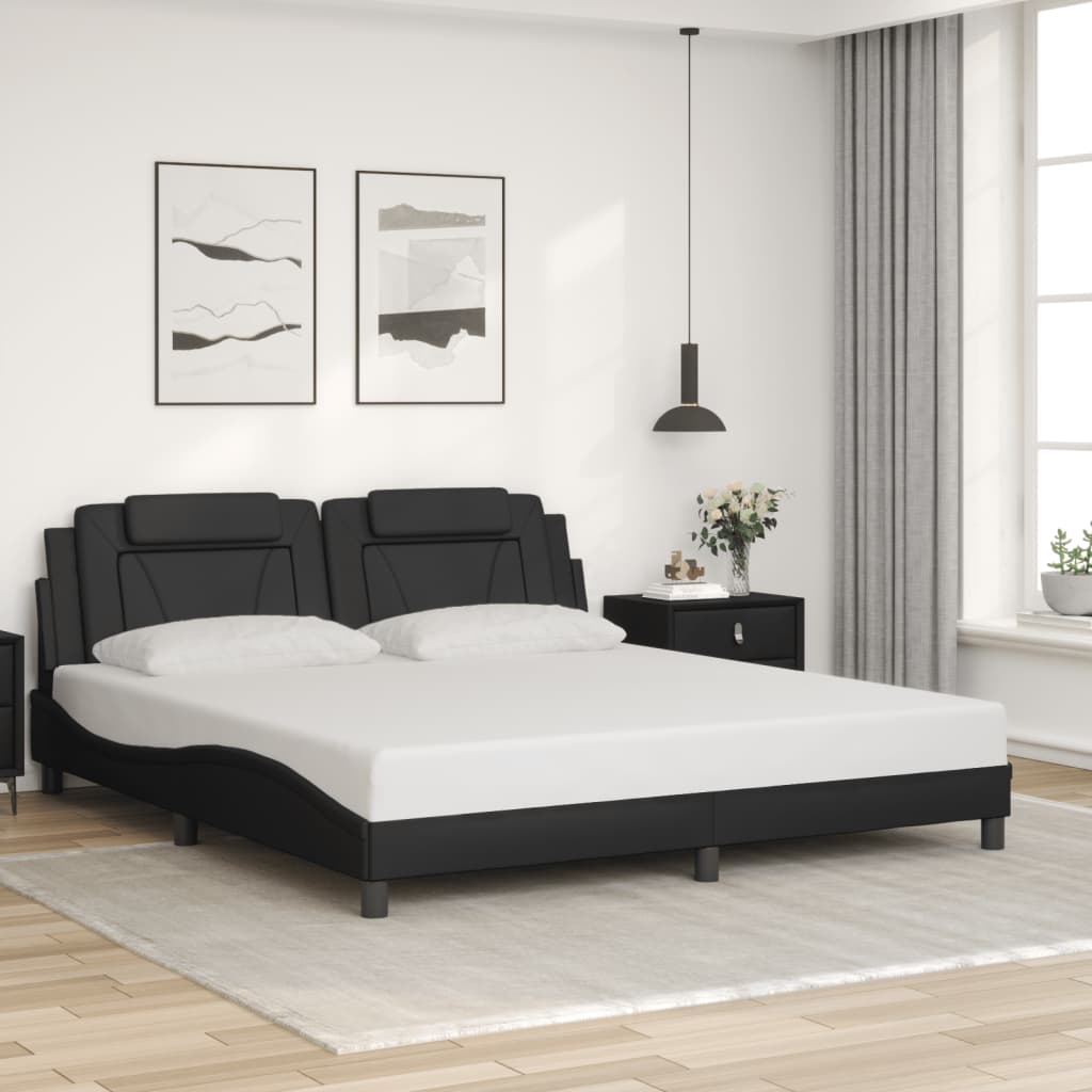 Bed Frame with Headboard Black 72"x83.9" California King Faux Leather