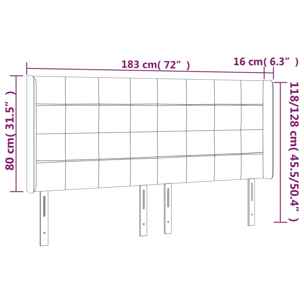 Headboard with Ears Light Gray 72"x6.3"x46.5"/50.4" Fabric