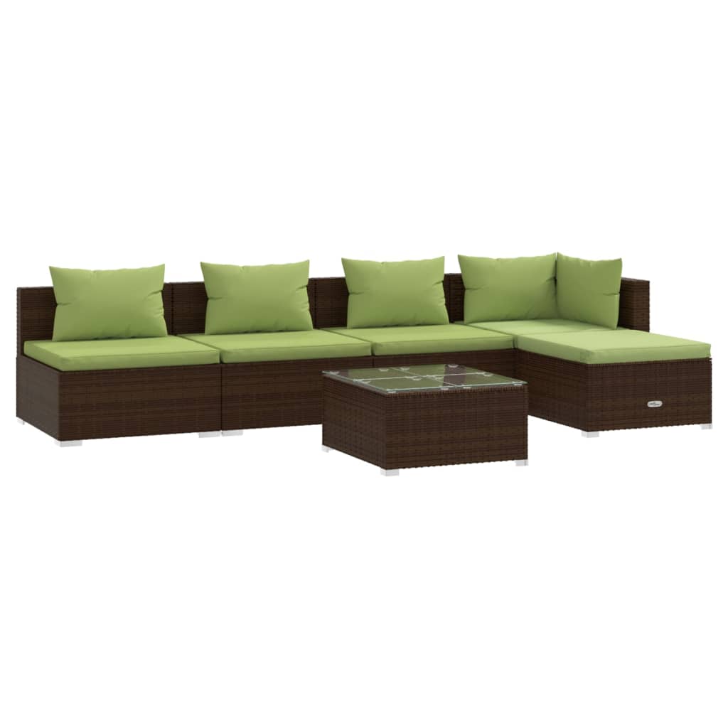 6 Piece Patio Lounge Set with Cushions Poly Rattan Brown