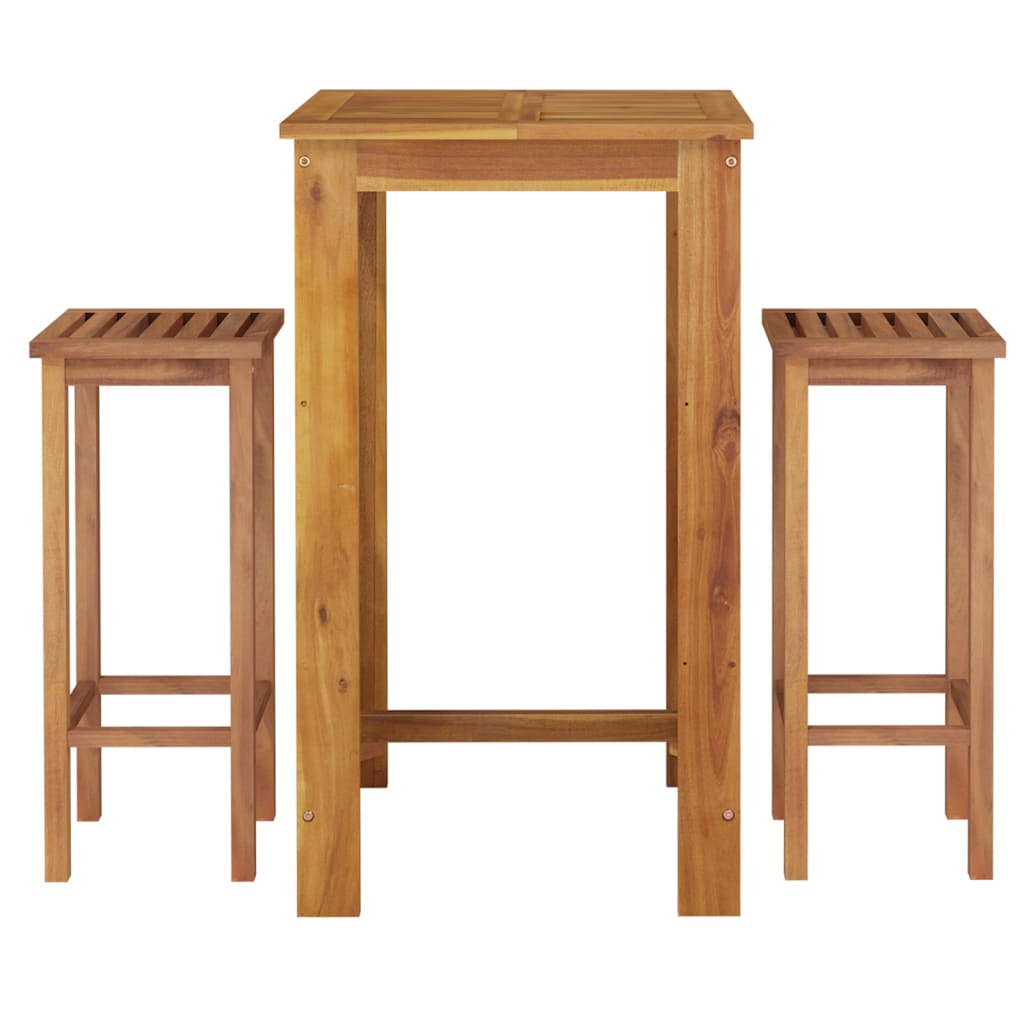 3 Piece Patio Bar Set Solid Wood Acacia