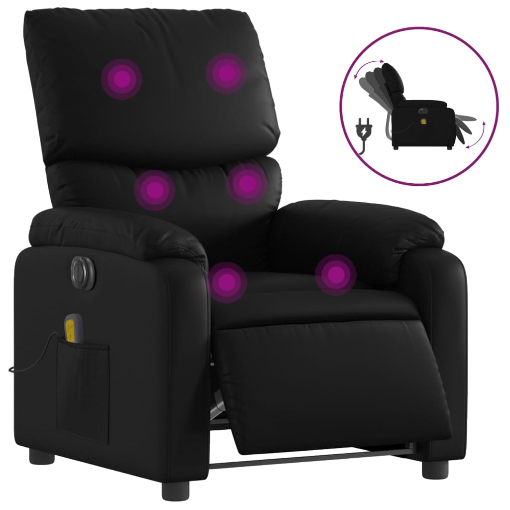 Electric Massage Recliner Chair Black Faux Leather