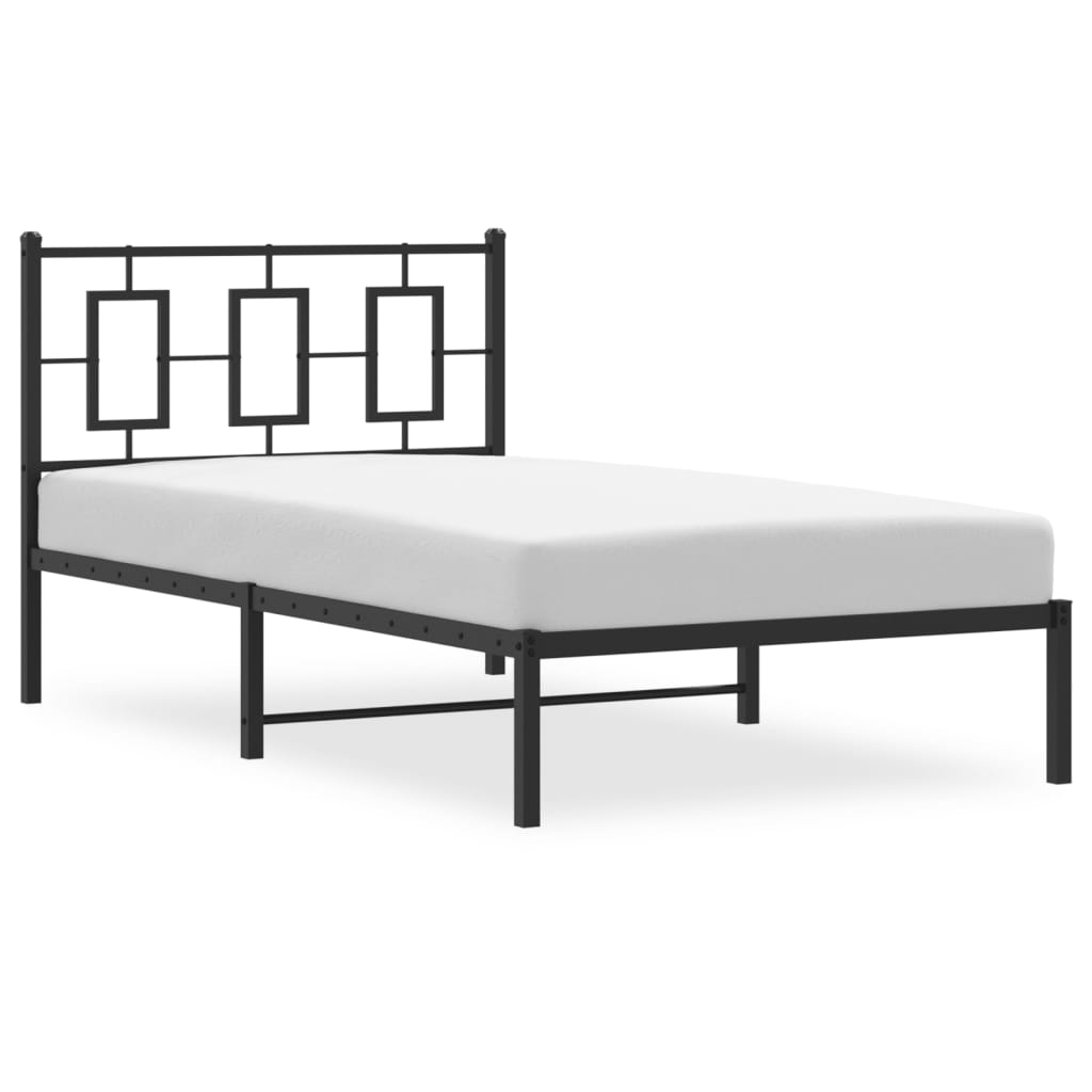 Metal Bed Frame without Mattress with Headboard Black 39.4"x78.7"