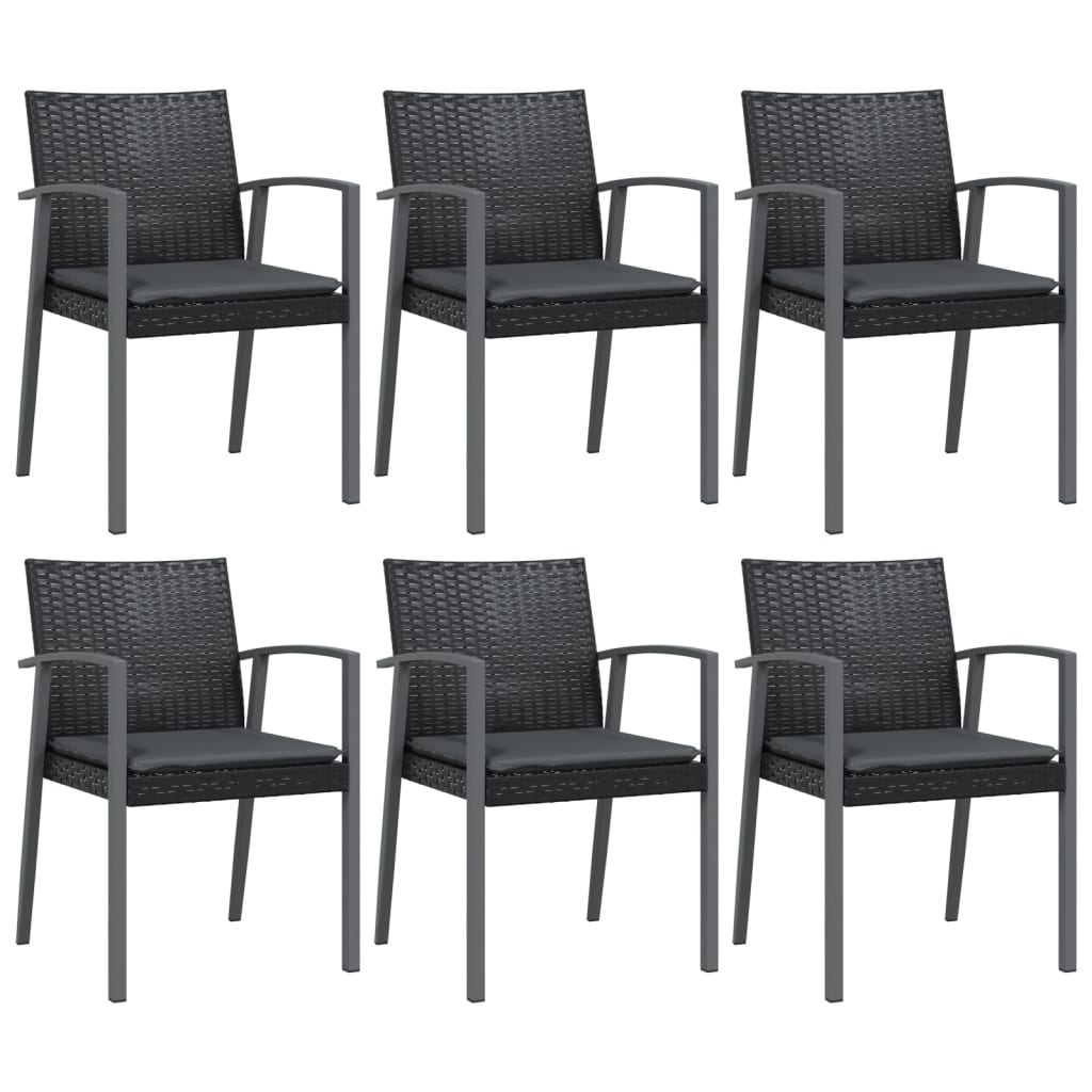 Patio Chairs with Cushions 6 pcs Black 22.2"x22.4"x32.7" Poly Rattan