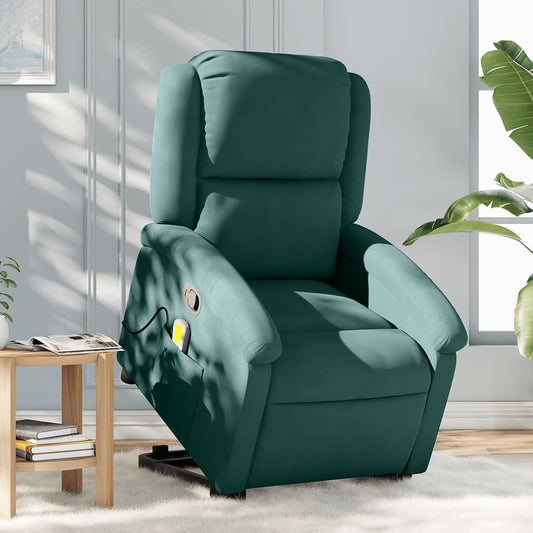 Stand up Massage Recliner Chair Dark Green Velvet