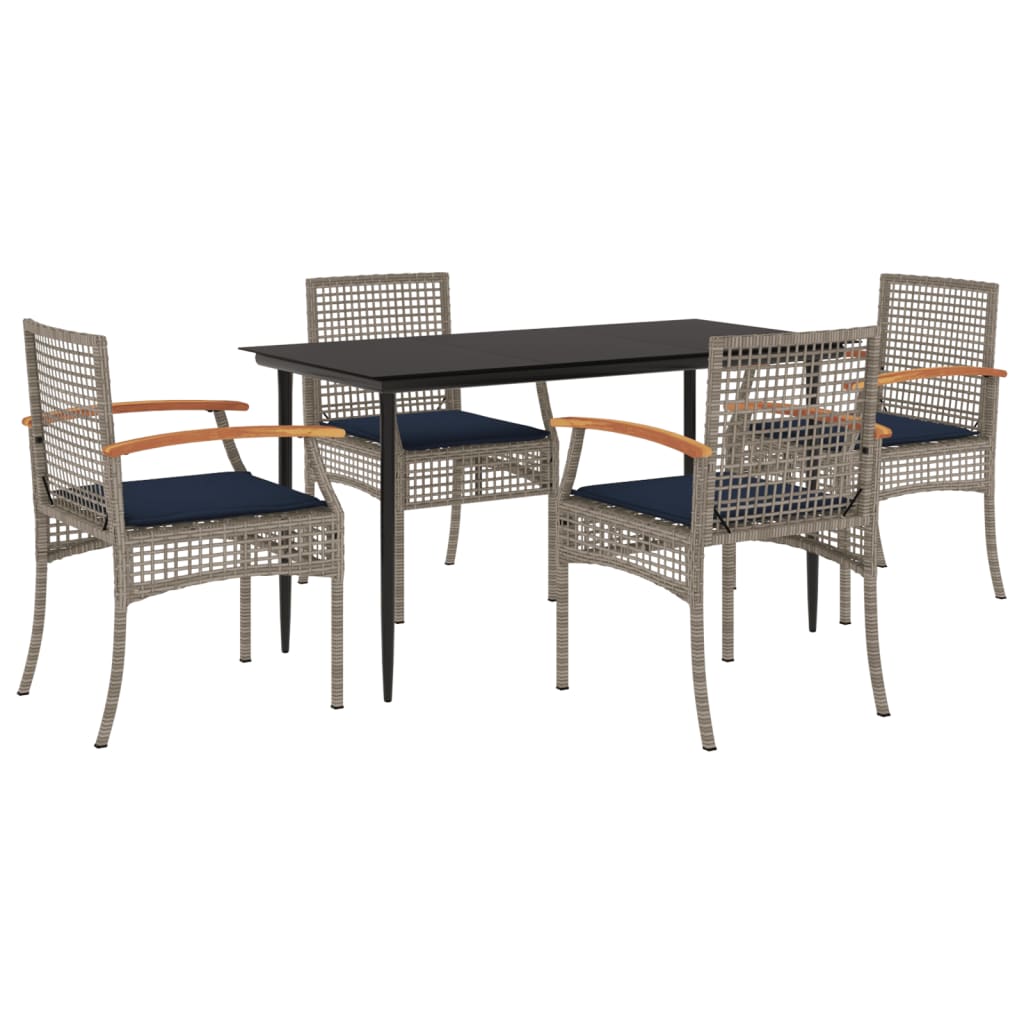 5 Piece Patio Dining Set with Cushions Gray Poly Rattan