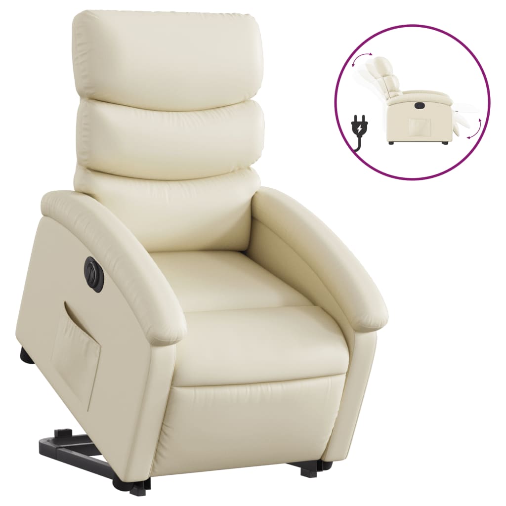 Electric Stand up Recliner Chair Cream Faux Leather