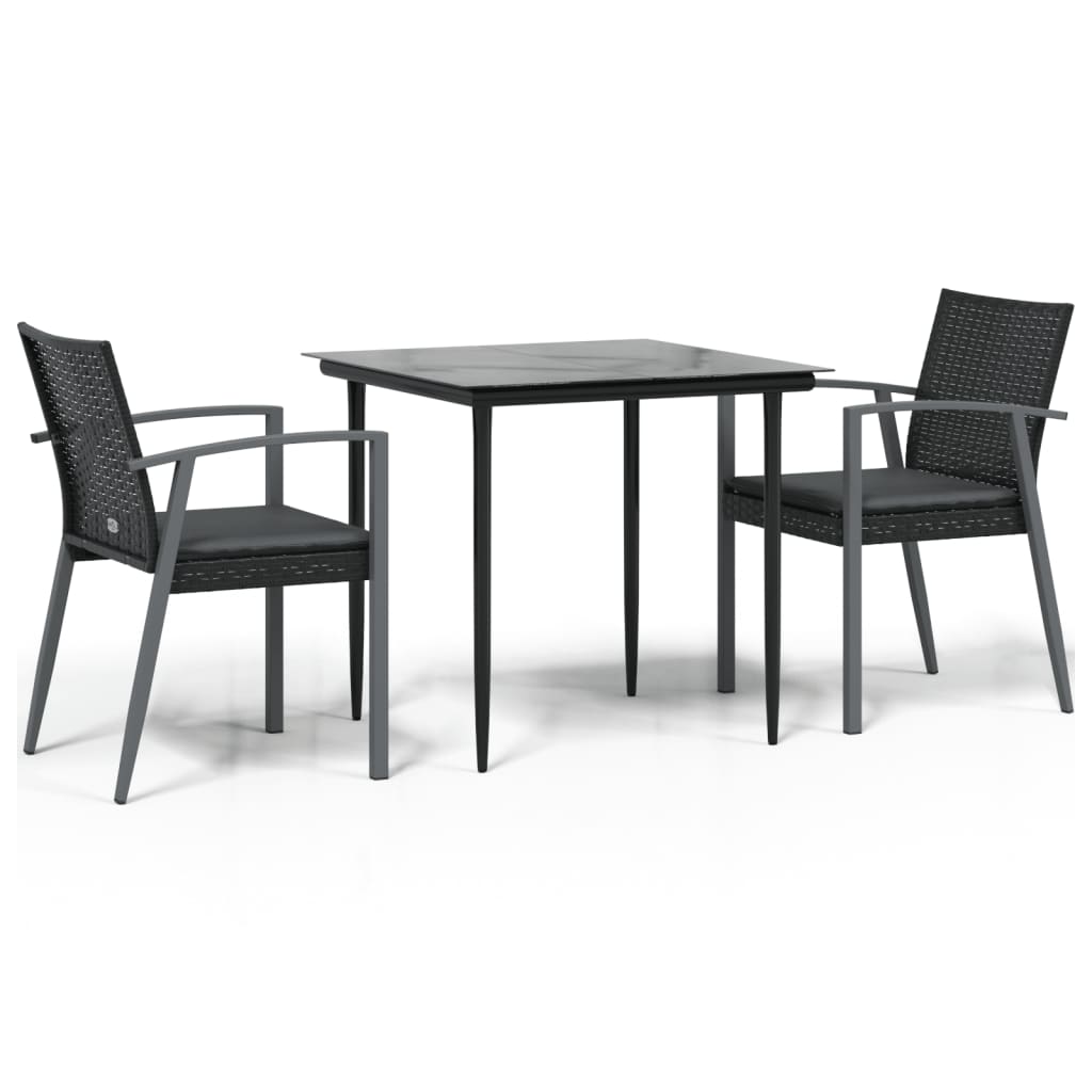 3 Piece Patio Dining Set with Cushions Poly Rattan and Steel