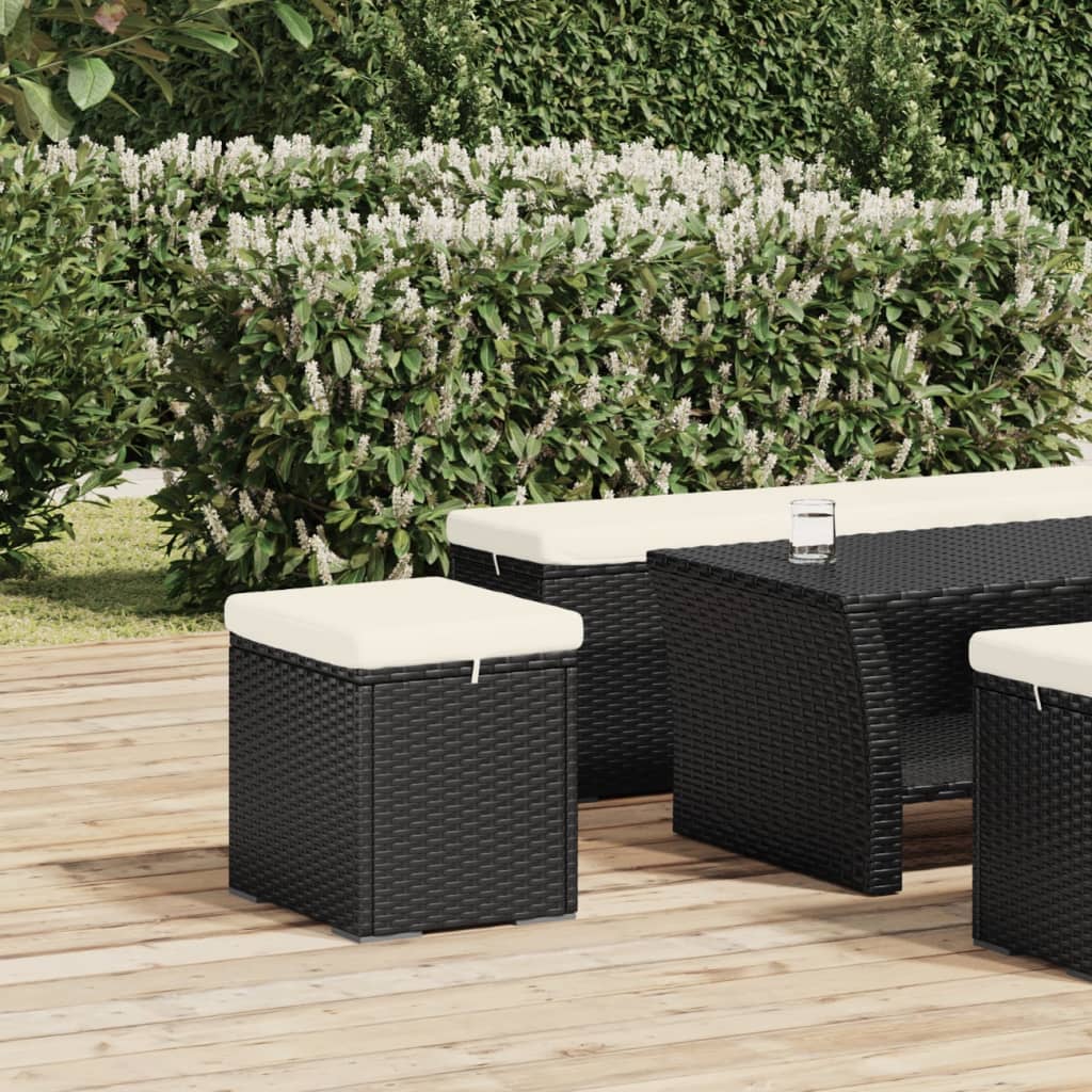 Ottomans with Cushions 2 pcs Black 15.7"x11.8"x15.7" Poly Rattan