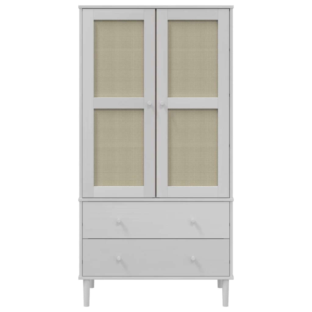 Wardrobe SENJA Rattan Look White 35.4"x21.7"x68.9" Solid Wood Pine