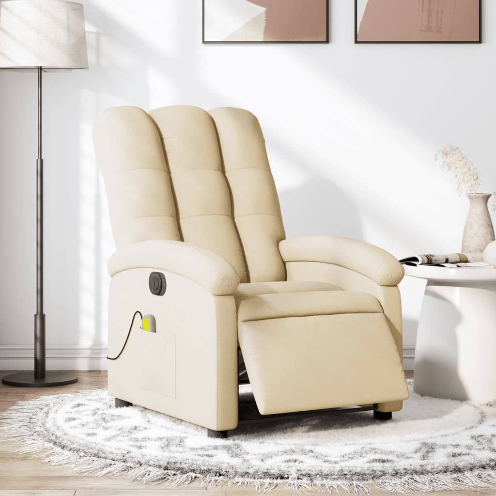 Electric Massage Recliner Chair Cream Fabric