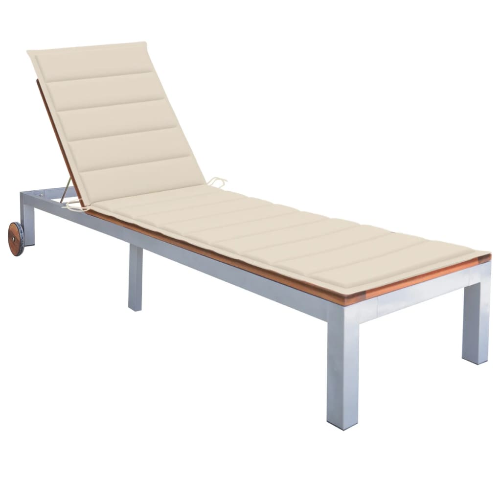 Sun Lounger with Cushion Solid Acacia Wood and Galvanized Steel