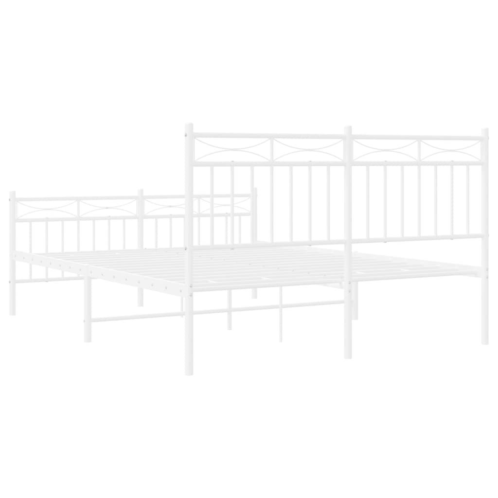 Metal Bed Frame without Mattress with Footboard White 53.1"x74.8"