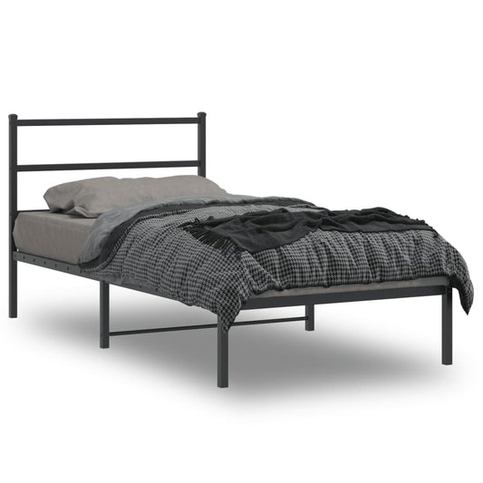 Metal Bed Frame without Mattress with Headboard Black 39.4"x78.7"