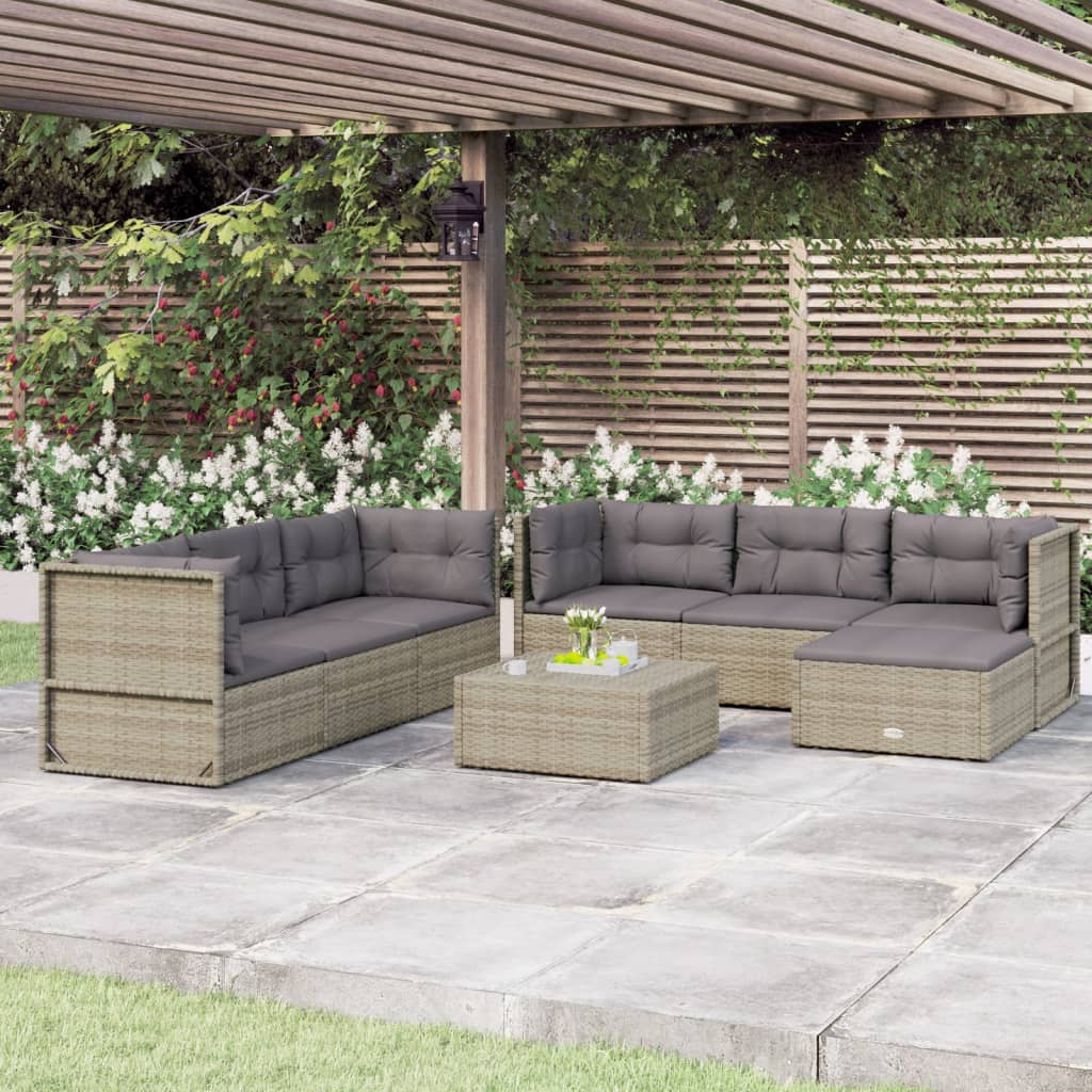 7 Piece Patio Lounge Set with Cushions Gray Poly Rattan