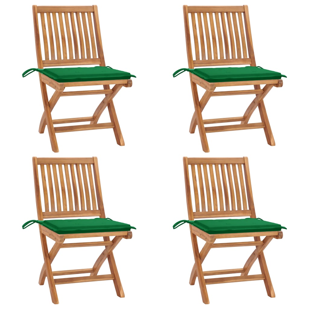 Folding Patio Chairs with Cushions 4 pcs Solid Teak Wood