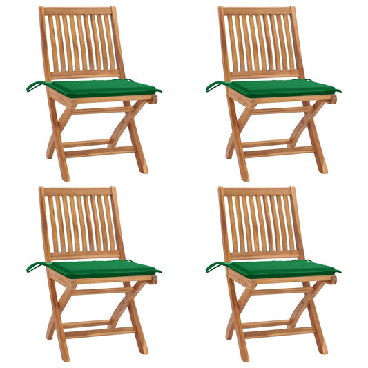 Folding Patio Chairs with Cushions 4 pcs Solid Teak Wood