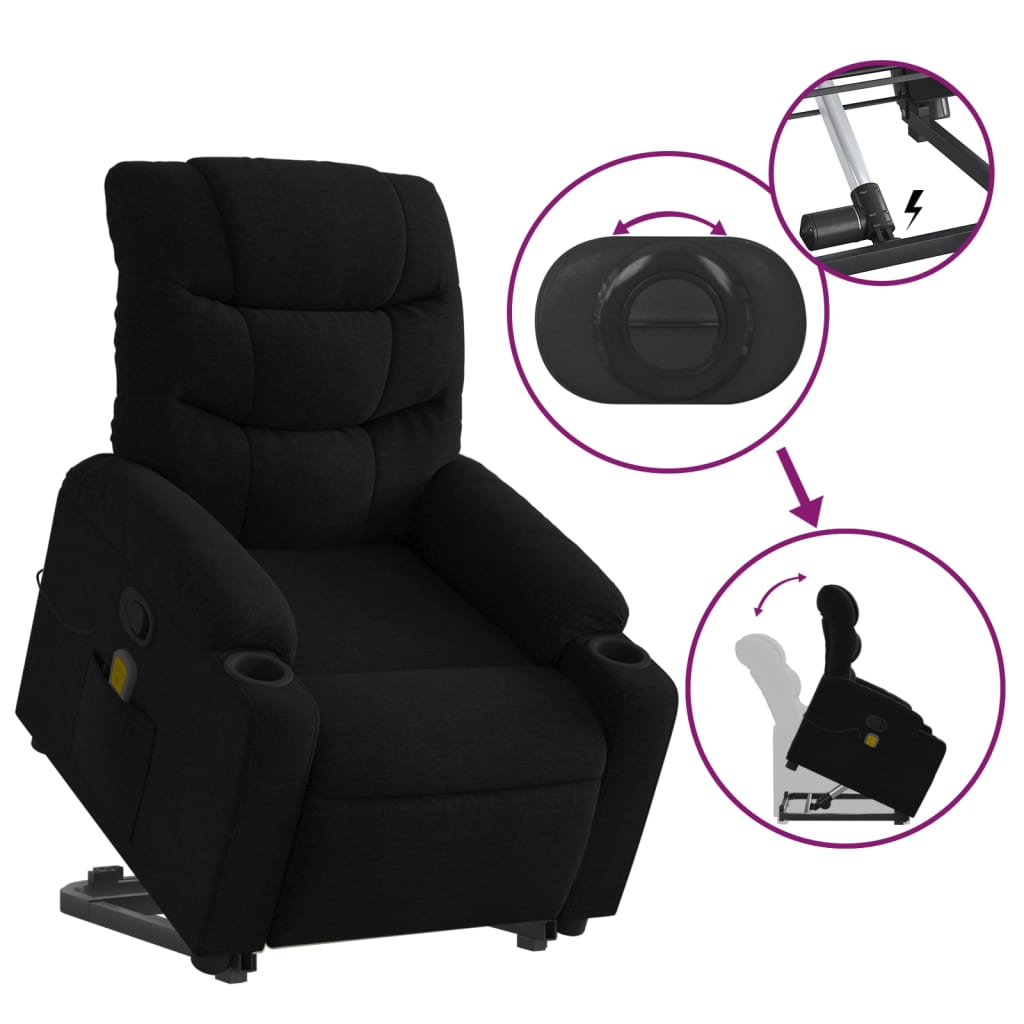 Stand up Massage Recliner Chair Black Fabric