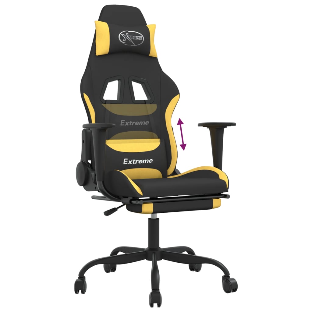 Gaming Chair with Footrest Black and Yellow Fabric