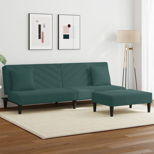 2 Piece Sofa Set with Pillows Dark Green Velvet