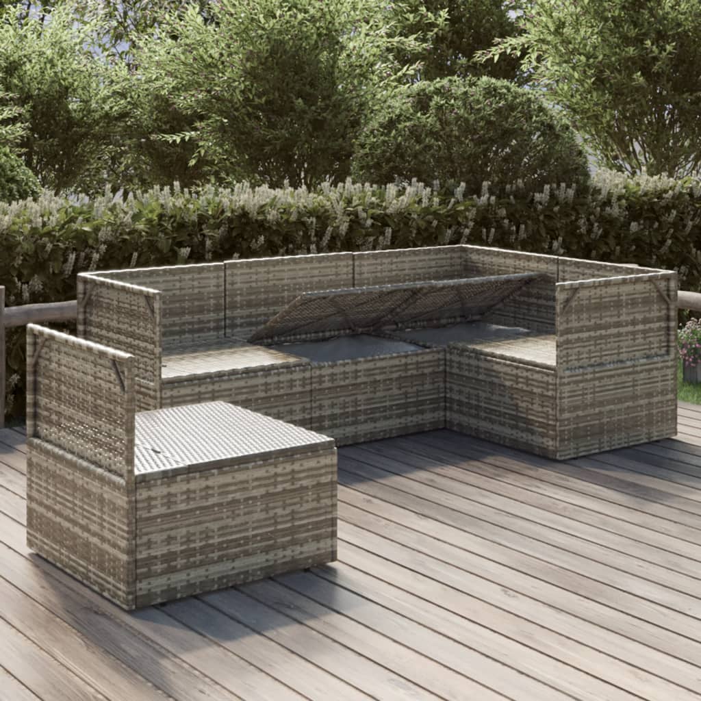 5 Piece Patio Lounge Set with Cushions Gray Poly Rattan