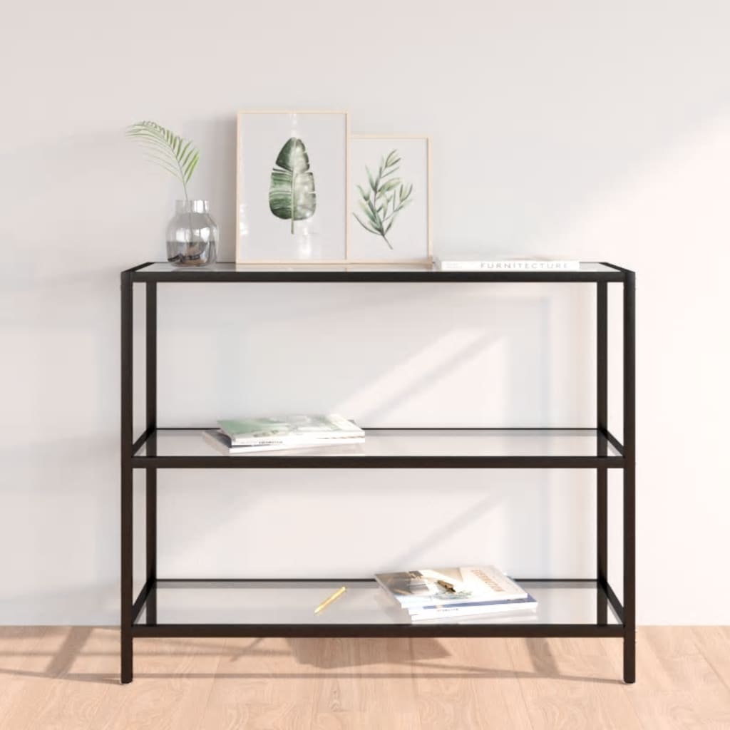 Shelf Transparent and Black Marble 39.4"x14.2"x35.4" Tempered Glass