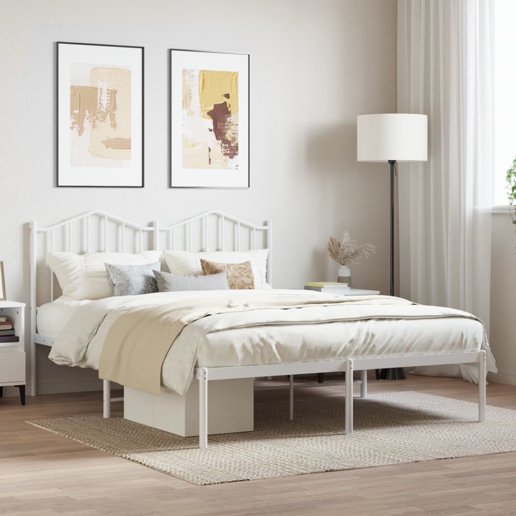 Metal Bed Frame without Mattress with Headboard White 53.1"x74.8"