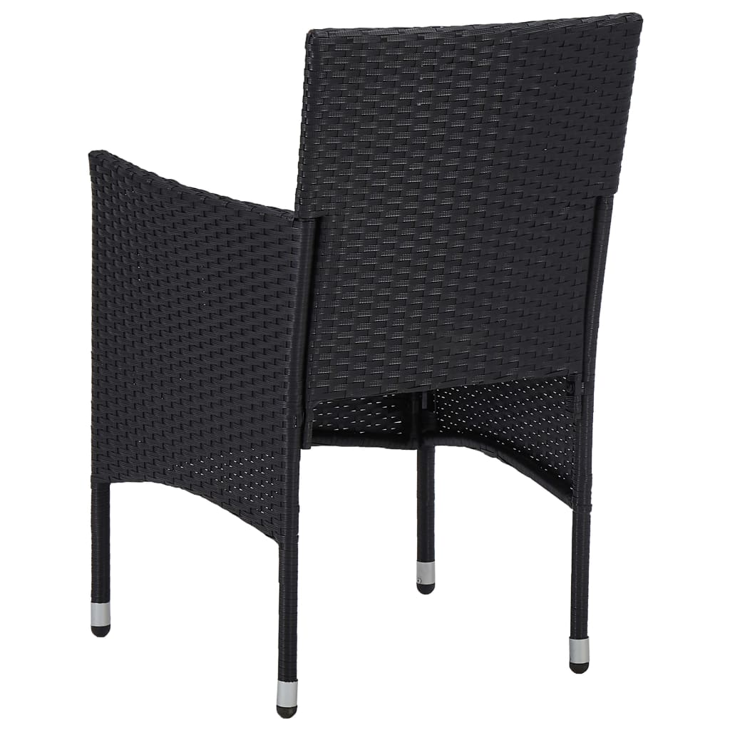 3 Piece Patio Dining Set Black Poly Rattan and Acacia Wood